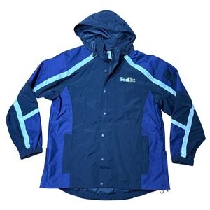FedEx Stan Herman ClimateWear Navy Reflective Hooded Windbreaker Jacket XL M3-5